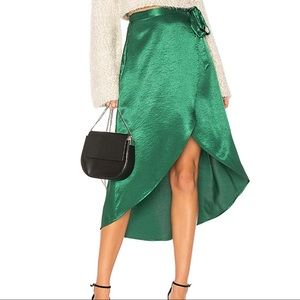 Privacy Please Satin Wrap Skirt in Emerald Green